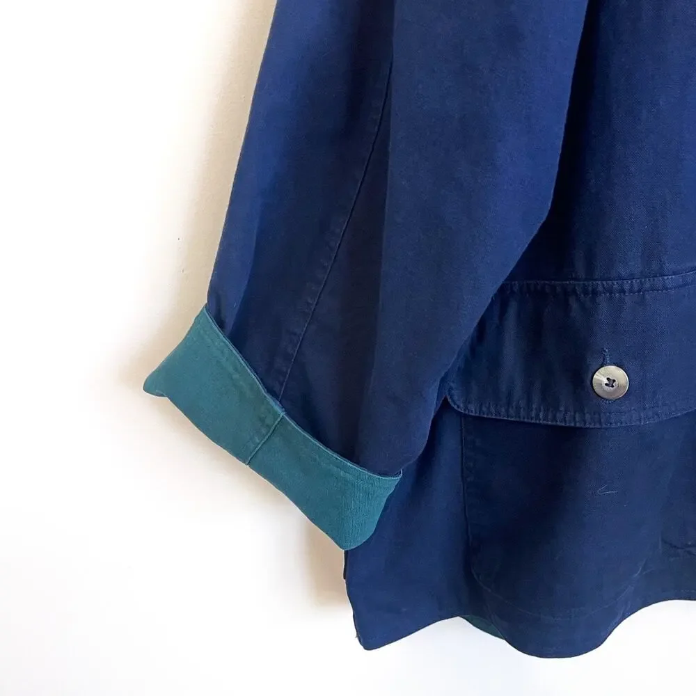 Vintage 90s Chore Barn Mens Jacket Size XL Blue Green Reversible Corduroy Collar